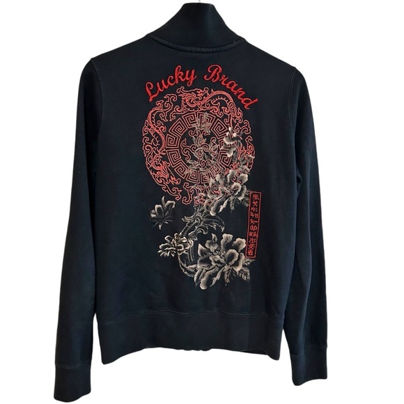 Y2K lucky brand M sweatshirt zip up jacket Asian embroidered graphic embroidery - Picture 1 of 11